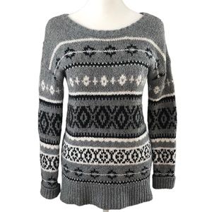 AMERICAN EAGLES Cotton Wool Blend Fair Isle Sweater, Crew Neck, Grey, Size XS